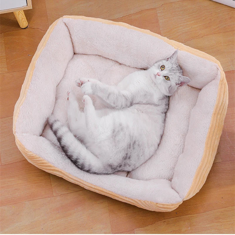 Bed for Dog Cat Pet Soft Square Plush Kennel