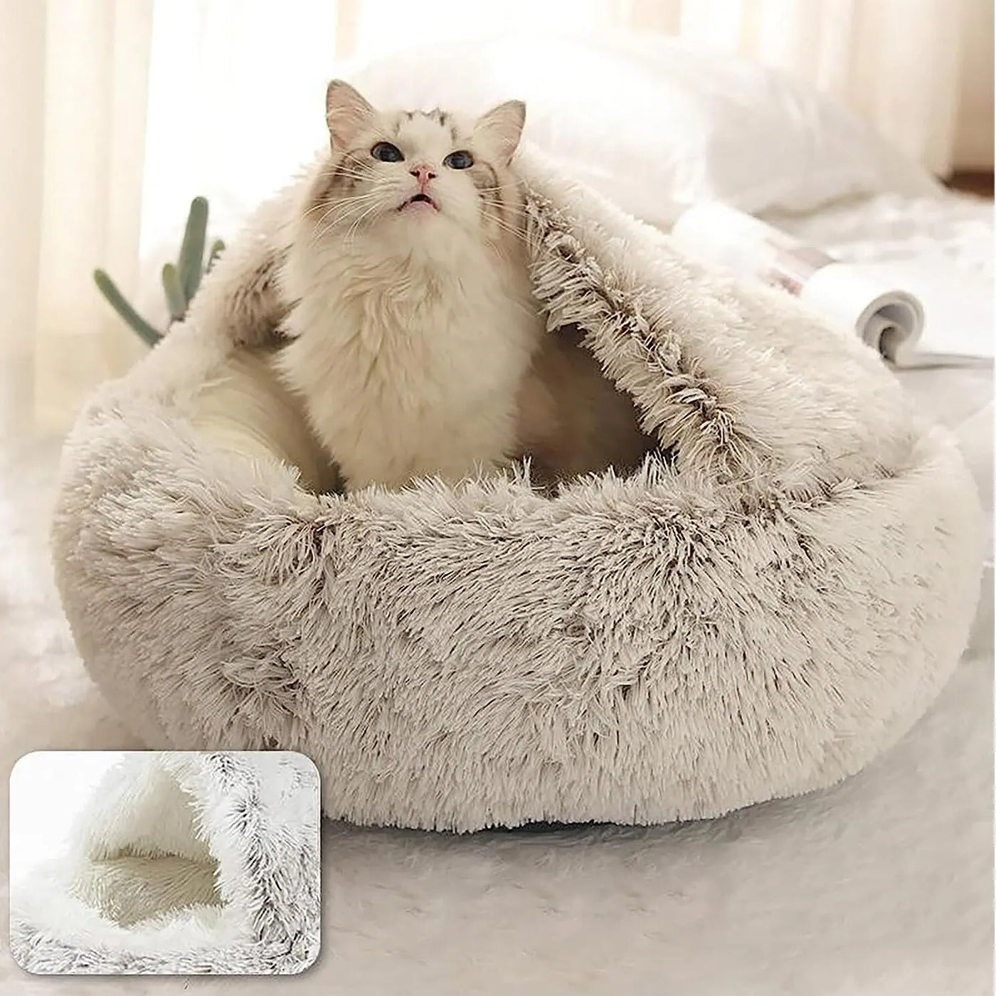 Soft Plush Pet Bed with Cover Round Cat Bed Pet