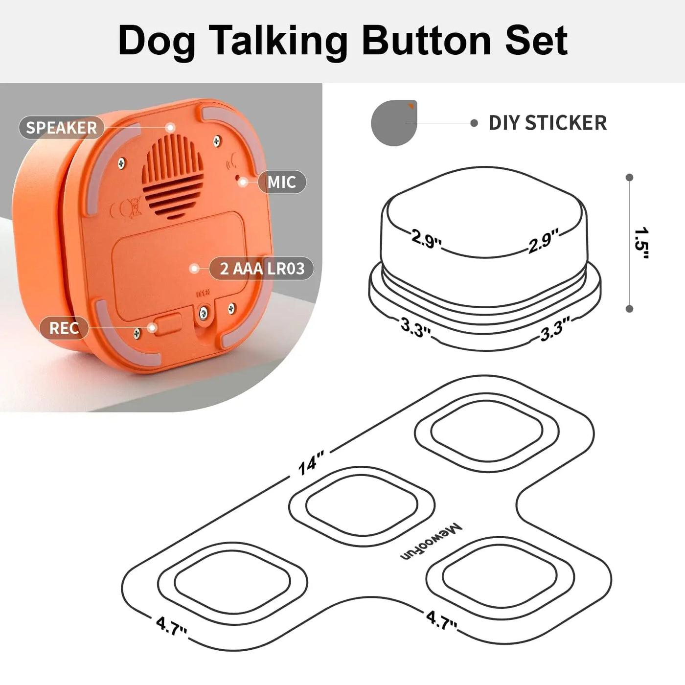 MEWOOFUN Dog Button Record Talking Pet